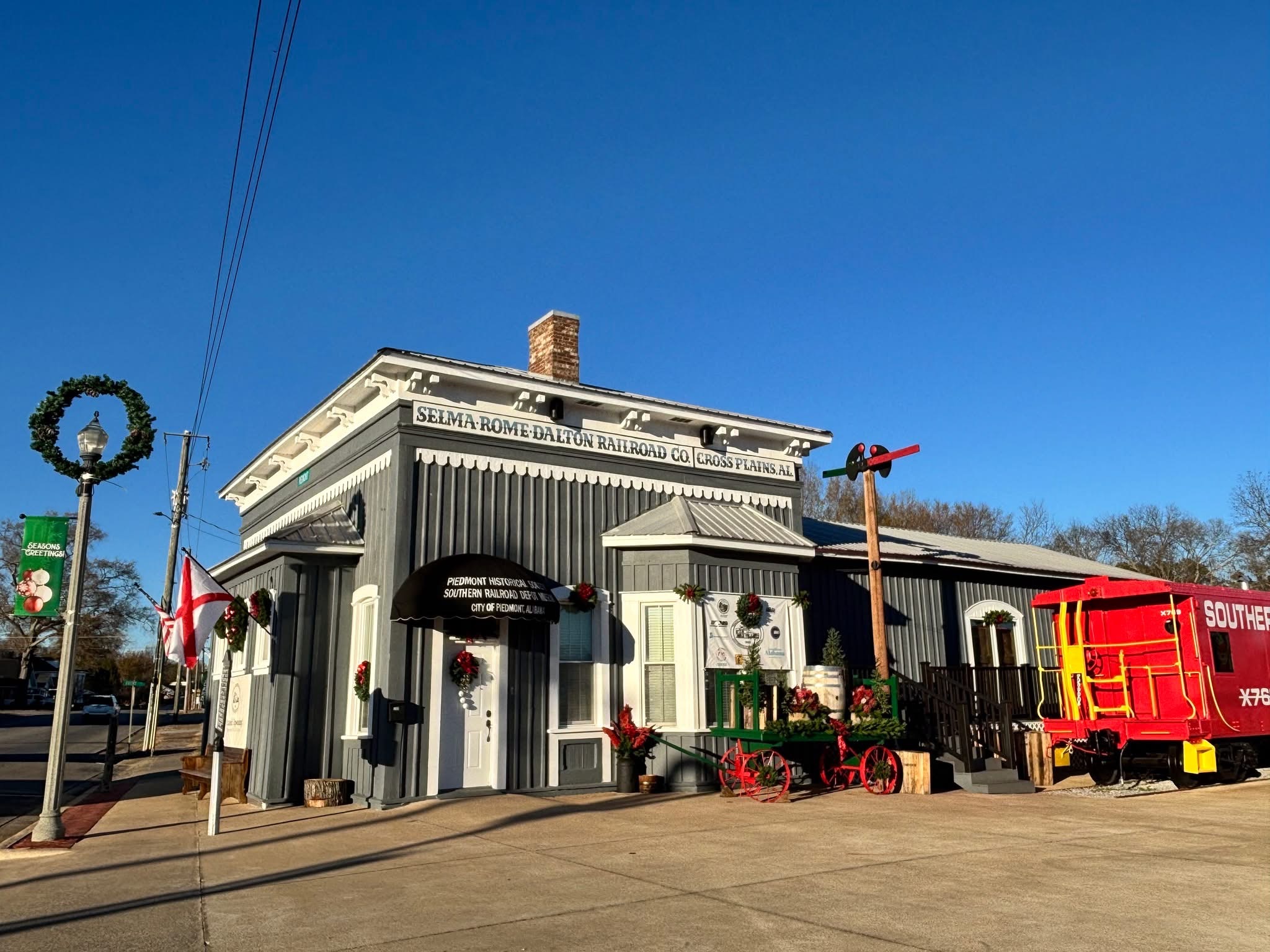 Downtown sidewalk and storefront view